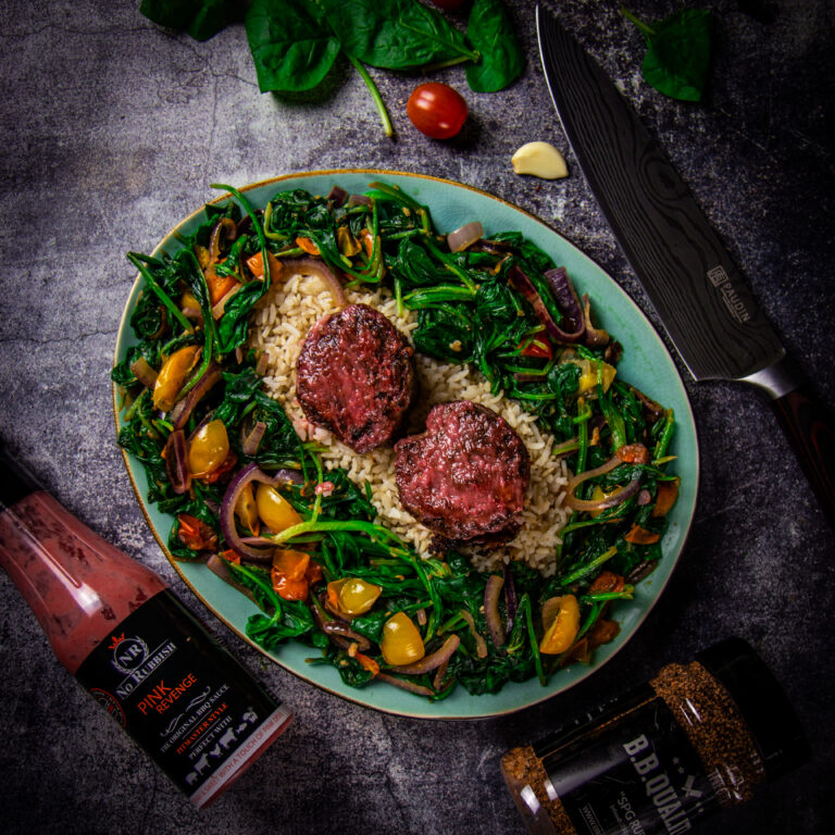 Bavette Texas Style met spinazie van de BBQ