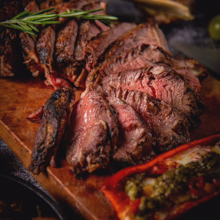 Tomahawk Steak Caveman Style rechtstreeks op gloeiende houtskool