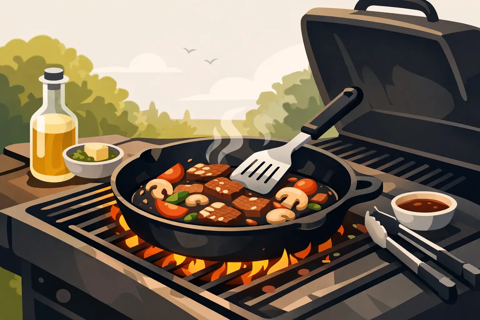 Gietijzeren skillet barbecue gebruiken